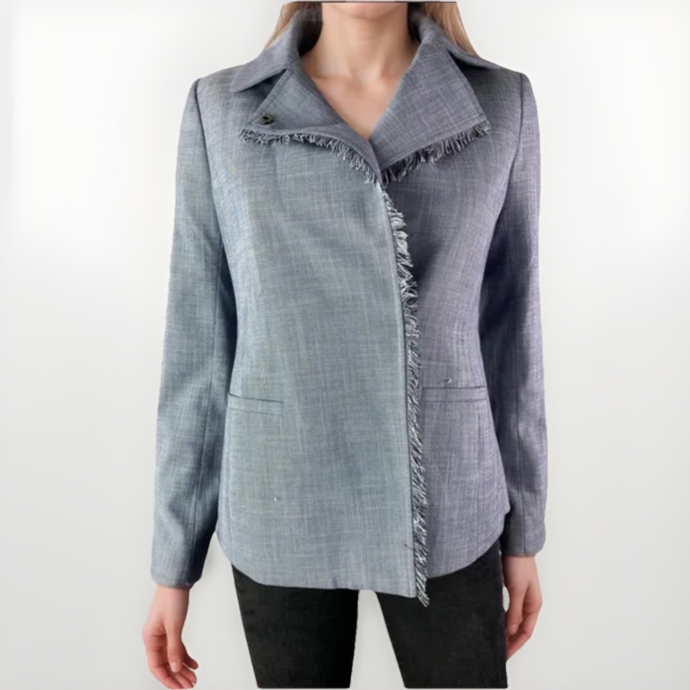 Banana Republic Womens Size 14 Lined Blue Blazer Fringe Trim Jacket